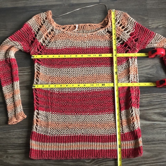 Free People Desert Moon Sweater Open Knit Red Stripe Cotton XS Fishermancore - Picture 14 of 15